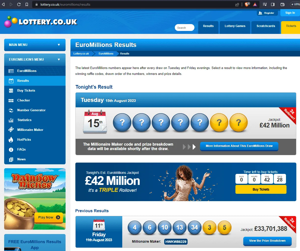 Screenshot of lottery.co.uk